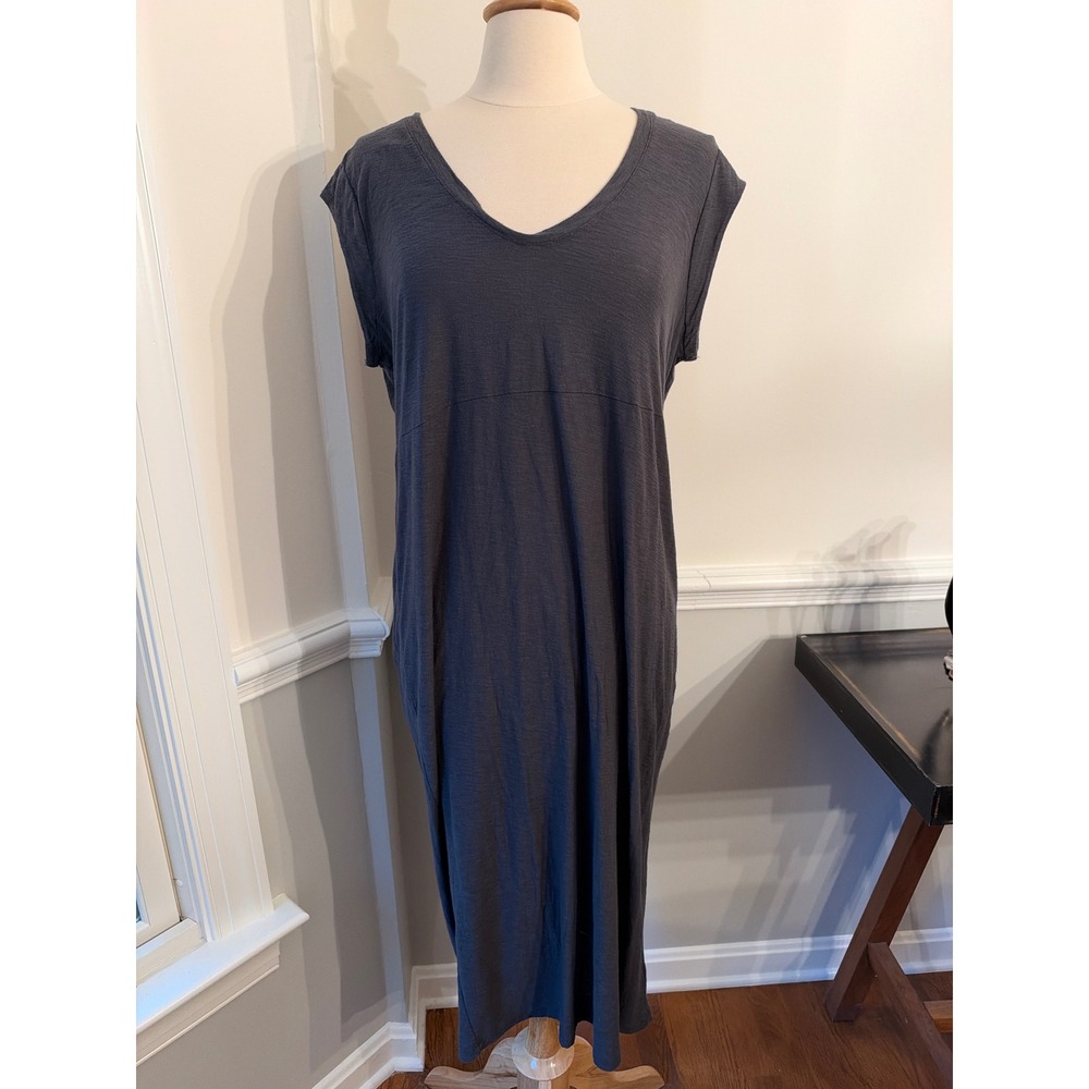 James Perse Standard Shirt Dress Midi Large Cotton Modal Blend Gray Dolman S/s